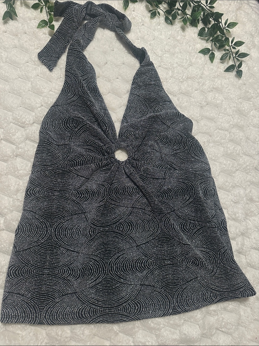 Ricki's Black and White Halter Tank with Ring Detail